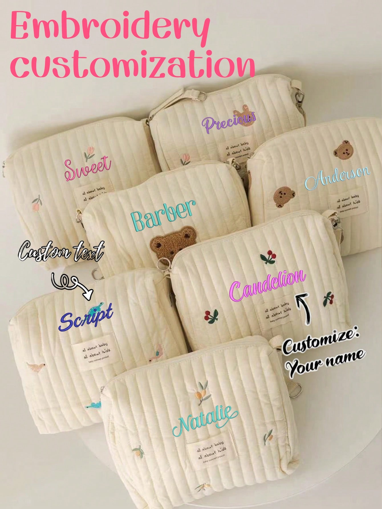 Embroidery Names - Borsa per pannolini con ricamo personalizzato,