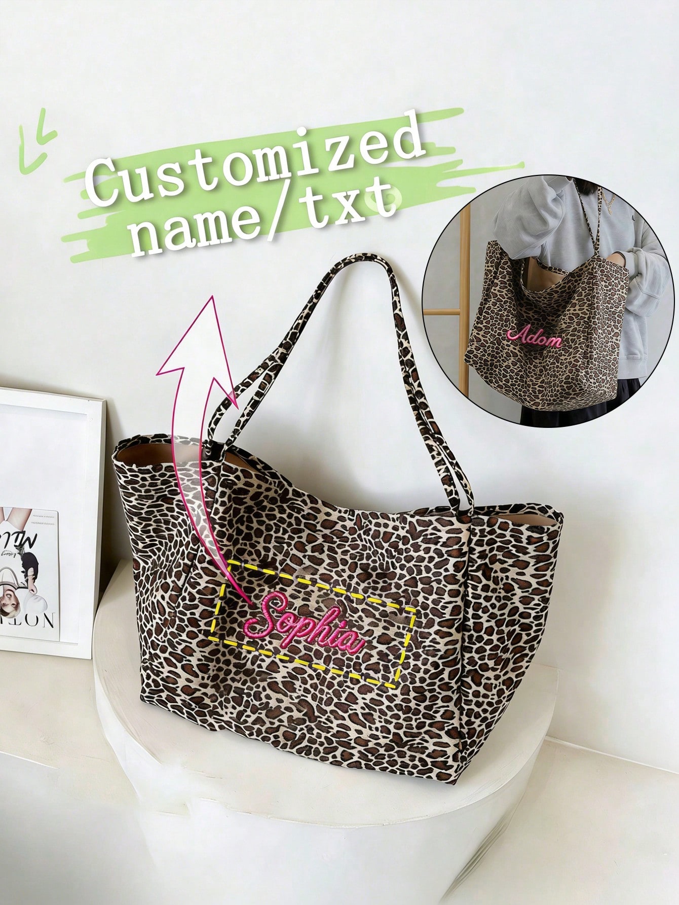 Borsa tote con stampa leoparda - Embroidery Names recensione e prezzo
